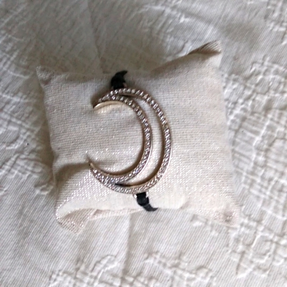 Brighton crescent moon leather bracelet with rhinestones